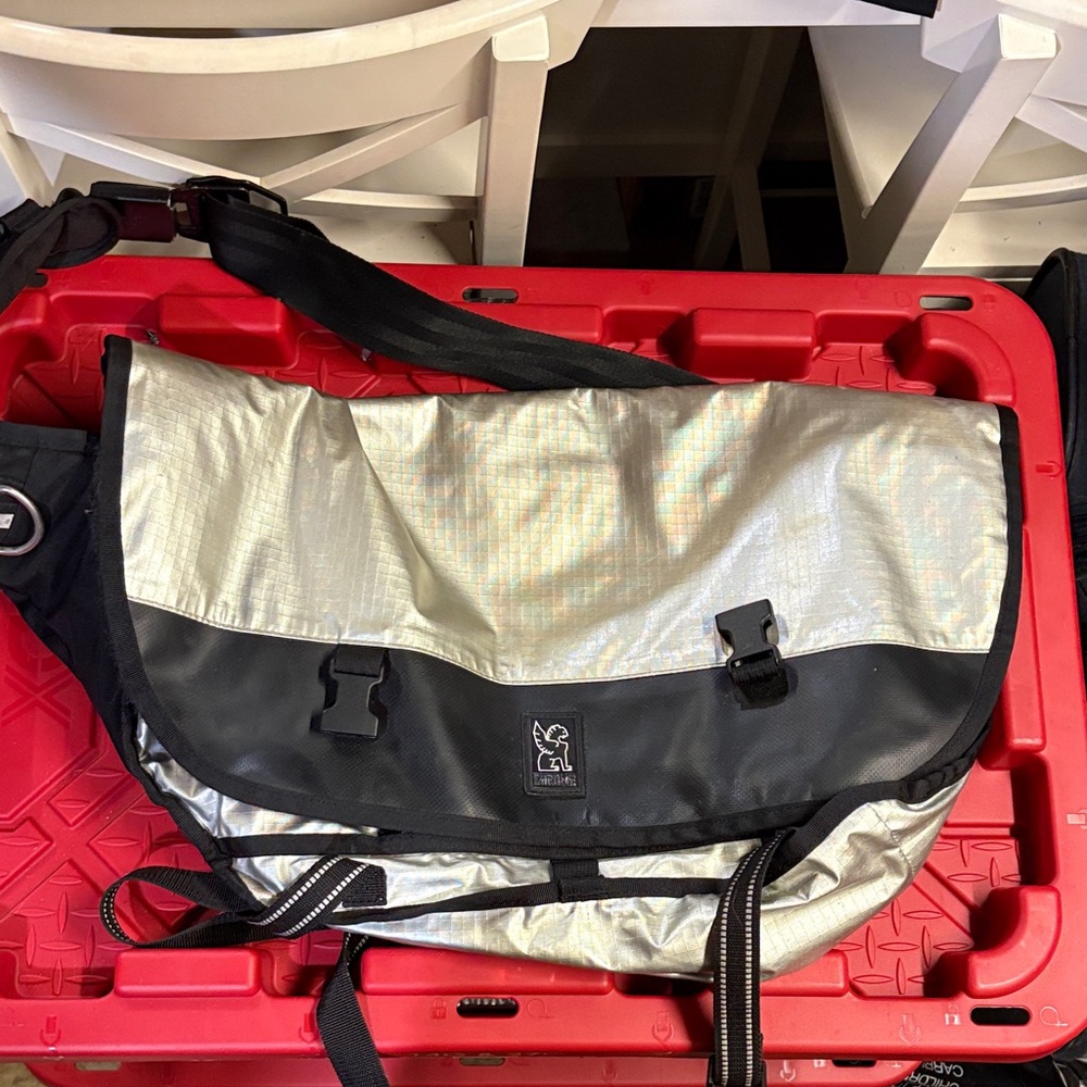 Black and Silver chrome Messenger Bag